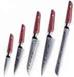 HARAHU MA-35085 damaszk konyhakés készlet - 5db / Piros KP35085