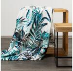 EUROFIRANY Pilar plüss takaró egzotikus levélmintával Fehér/türkiz/gránátkék 150x200 cm