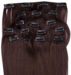HairExtensionShop Csatos Emberi Póthaj Sötétbarna Színben 60cm (Szín #4) (RC604)