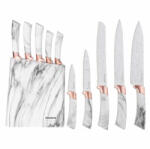 Klausberg Set cutite cu suport Klausberg KB 7769, 6 piese, Manere ergonomice, Otel inoxidabil, Marmura alba (KB 7769)