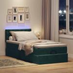 vidaXL sötétzöld bársony ottomán ágy matraccal & LED-ek 90x200 cm (3312743)