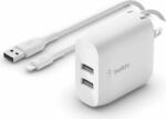 Belkin Boost Charge Dual USB-A Hálózati töltő + USB-A apa - Lightning apa töltőkábel - Fehér (24W) (WCD001VF1MWH)