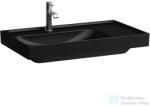 Laufen MEDA 80x46 cm-es falra/bútorra szerelhető mosdó túlfolyó nélkül, jobb oldali pulttal, matt fekete H8171167161111 (H8171167161111)