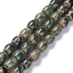  Barna Zöld Tibeti Dzi Achát (5) Henger Ásványgyöngy Gyöngyfüzér 13-14x9-10mm