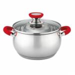 Voltz Тенджера Voltz OV51210N18, вместимост 2.5l, 18cm диаметър, неръждаема стомана, капак от закалено стъкло, инокс, силиконови червени дръжки (OV51210N18 red)
