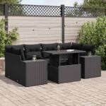 vidaXL 7 részes fekete polyrattan kerti ülőgarnitúra párnával (3326746)