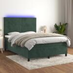 vidaXL sötétzöld bársony rugós és LED-es ágy matraccal 140x200 cm (3136008)