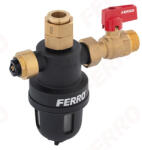 FERRO mágneses iszapleválasztó, gömbcsappal és hollandival komplett, 3/4"-os, rozsdamentes acél és sárgaréz kivitel, FMDS20