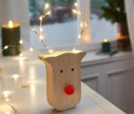 Tchibo LED-es díszfigura, szarvas Natúrszínű fa fej Szemek: fekete Orr: piros Agancs: ezüstszínű