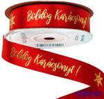  Fényes arany Boldog Karácsonyt feliratos szatén szalag 20mm x 20m - Piros
