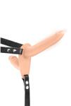 Fetish Tentation Strap-on Dublu 10 Moduri Vibratii, Silicon, USB, Natural, 15.5 cm