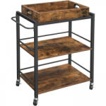 VASAGLE Konyhai tálaló kocsi, gurulós tároló polc, rusztikus barna 65x40x86cm (LRC72XV1)