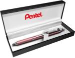 Pentel Zseléstoll, 0, 35 mm, nyomógombos, rózsaszín tolltest, PENTEL EnerGel BL-407 fekete, ajándék kék tollbetéttel (BL407P-A) - molnarpapir