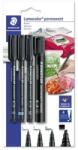 STAEDTLER Alkoholos marker készlet, STAEDTLER "Lumocolor 60" 4 különböző vastagság, fekete (60 BK-6) - mystock