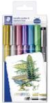 STAEDTLER Dekormarker, 1-2 mm, kúpos, STAEDTLER "8323", 6 különböző metál szín, ajándék fekete tusfilccel (8323-SWP6P)