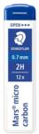 STAEDTLER Grafitbél, 2H, 0, 7mm, STAEDTLER "Mars Micro Carbon 250", 12szál/tubus (250 07-2H) - mystock