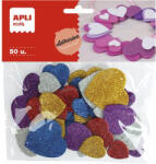 Apli Moosgumi, öntapadó, glitteres, szívek, APLI "Eva Sheets", vegyes színek, 50db/cs (13484)