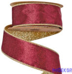  Bársony szalag csillogó hátoldallal, drótos szegéllyel 38mm x 5m - Bordó