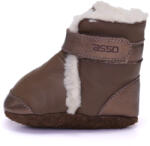 ASSO Barna alapon fémes pezsgő fehér béléssel puhatalpú babacsizma