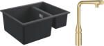 GROHE Pachet chiuveta Grohe quartz K500 31648AP0, 555 x 460 mm, pe blat + 31615GN0, 3/8'', inalta, tip L, dus, negru, auriu (31648AP031615GN0)