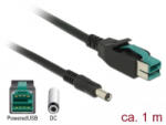 Delock Powered USB kábel apa 12 V > DC 5, 5 x 2, 1mm apa 1m (85497)