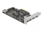 Delock PCI Express x4 kártya - 4 x USB-C + 1 x belső USB-A (90059) (90059) - aqua