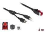 Delock PoweredUSB kábel apa 24 V > B-típusú USB apa + Hosiden Mini-DIN 3 tűs apa 4m POS nyomtatókhoz (85490) (85490)