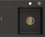 Mexen Ben, 1 kamrás gránit mosogató 600x500x190 mm, jobb + arany szifon, fekete-arany metál, 6523605000-75-G (6523605000-75-G)
