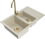 Mexen Gaspar, gránit mosogató 737x475x177 mm, 1, 5 kamrás és Telma arany csaptelep, bézs, 6507-69-670200-50 (6507-69-670200-50)