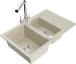 Mexen Gaspar, gránit mosogató 737x475x177 mm, 1, 5 kamrás, Duero króm csaptelep, bézs, 6507-69-671600-00 (6507-69-671600-00)