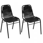 vidaXL Scaune de bucătărie piele naturală, 59x44x89 cm, negru, 2 buc (243721)