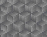 Modern háromdimenziós grafikus minta kockák sorozatával szürke/sötétszürke és fekete tónus fémes hatás tapéta (38506-4)