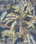  Rasch Florentine III 485288 Natur Trópusi banánlevelek és pálmafák textil háttéren tintakék fehér zöld piros kék és barna árnyalatok (485288)