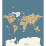  Caselio Our Planet 102032066 WORLD MAP Világtérkép felfedezőknek ikonikus állatokkal kék sárga fehér szürke fekete digitális falpanel (102032066)