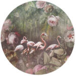  Behang Expresse Floral Utopia INK7608 FLAMINGO FOUND DARK Flamingók dús trópusi virág környezetben zöld törtfehér olívzöld pink púderrózsaszín falpanel (INK7608)
