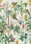  Behang Expresse Floral Utopia INK7558 TROPICAL MORNING reggel a trópusokon életkép Art Deco háttéren zöld sötétzöld okkersárga olívzöld fehér falpanel (INK7558)