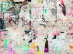  Tépett foszlányok a téglafalon - szines Graffiti panoráma bézs kék neonzöld és sokszínű tónus falpanel (39927-1)