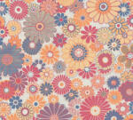  Intenzív szín és virágterápia! Absztrakt retro virág illusztráció textil háttéren krém és leírhatatlan színorgia tapéta (39535-4)