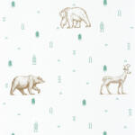  Caselio Our Planet 101987112 GRIZZLY BEARS Gyerekszobai Grizzlyk és szarvasok fehér bézs vízzöld/szürkészöld tapéta (101987112)