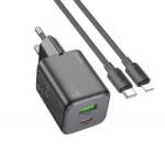 hoco. N41 USB-A, USB-C hálózati töltő adapter + USB-C - Lightning kábel fekete