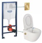 Foglia Set vas wc suspendat cu functie bideu alb si baterie inclusa auriu mat Foglia Oslo, rezervor wc incastrat si clapeta auriu periat, Grohe (OGR-setBD-1)