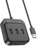 hoco. HB35 HUB adapter - 4in1 porttal, 3 x USB / RJ45, fekete adapter 1, 2m USB kábellel