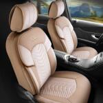 Panda Set Huse Scaune Auto Panda Dubai, material textil cu piele ecologica, cu fermoare pentru bancheta rabatabila, bej, 11 piese