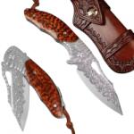 HARAHU YE-35396 damaszk összecsukható vadászkés - Barna KP35396