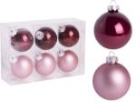  Üveg karácsonyfadísz gömb, burgundi vörös színű fényes és matt, 6cm, 6db