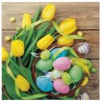PAW papírszalvéta 33x33 cm 3 rétegű, 20 lap/csomag Húsvéti kosárkák és tulipánok