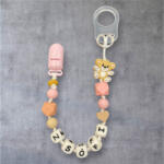  Egyedi gumilánc macival - saját névvel, bézs és rózsaszín, szilikon rágóformával (15271)