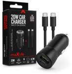 Maxlife MXCC-04 20W PD+QC autós gyorstöltő adapter USB/Type-C Type-C/Type-C kábel - fekete