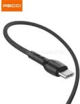 Recci RTC-N16CB 3A TypeC-USB szövet kábel, fekete - 1m (RTC-N16CB) (RTC-N16CB)