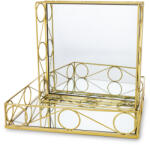  Glamour design aranyszín szögletes 2db-os fém tálca szett tükrös üveglappal 7x34x34 / 7x30x30cm (158206)